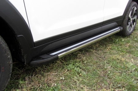 Hyundai TUCSON 2015-4WD-Пороги алюминиевые "Luxe Black" 1700 черные